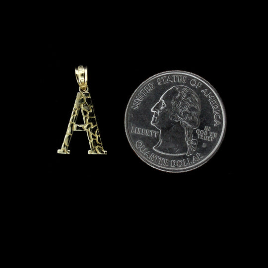 10K Solid Yellow Gold Nugget Initial Letter Pendant A-Z Alphabet Necklace Charm
