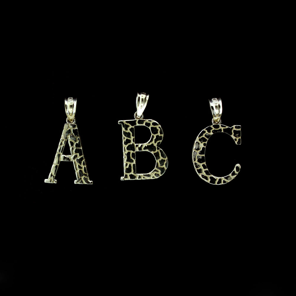 10K Yellow Gold Nugget Initial Letter Pendant A-Z Alphabet Charm Rope Chain Necklace Set