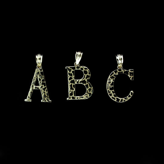 10K Yellow Gold Nugget Initial Letter Pendant A-Z Alphabet Charm Rope Chain Necklace Set
