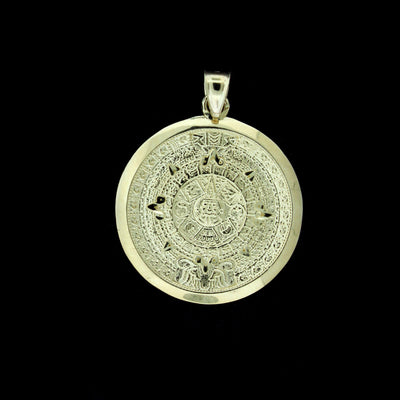 Men's 10K Yellow Gold Diamond Cut Large Aztec Calendar Charm Pendant