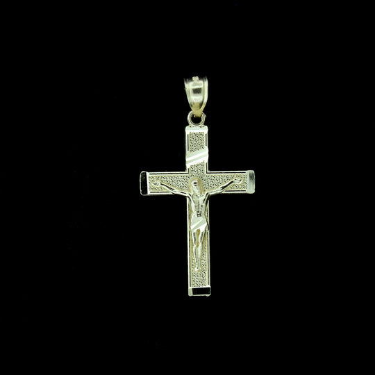 10K Yellow Gold Cross Pendant Diamond Cut Gold Jesus Crucifix Charm 1.5" inch