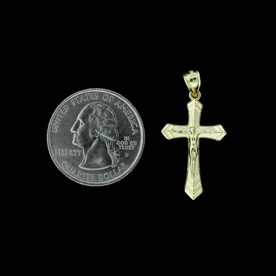 Real 10K Yellow Gold Diamond Cut Jesus Crucifix Cross Charm Pendant &amp; 2.5MM Rope Chain Necklace Set