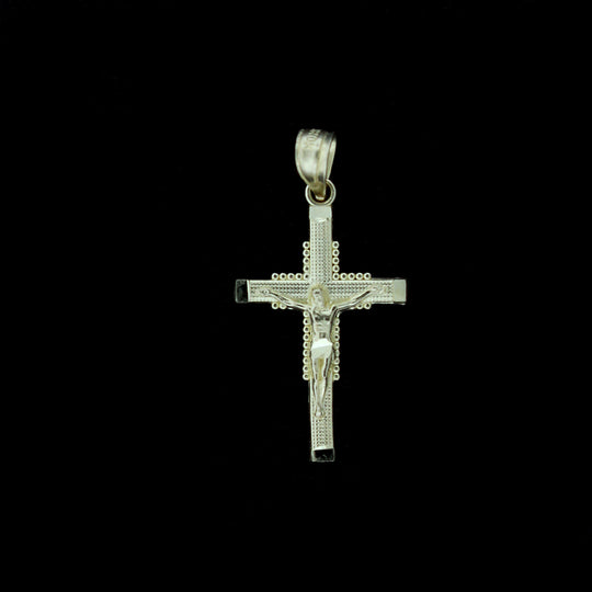 Mens Real 10K Yellow Gold Diamond Cut Jesus Crucifix Cross Charm Pendant