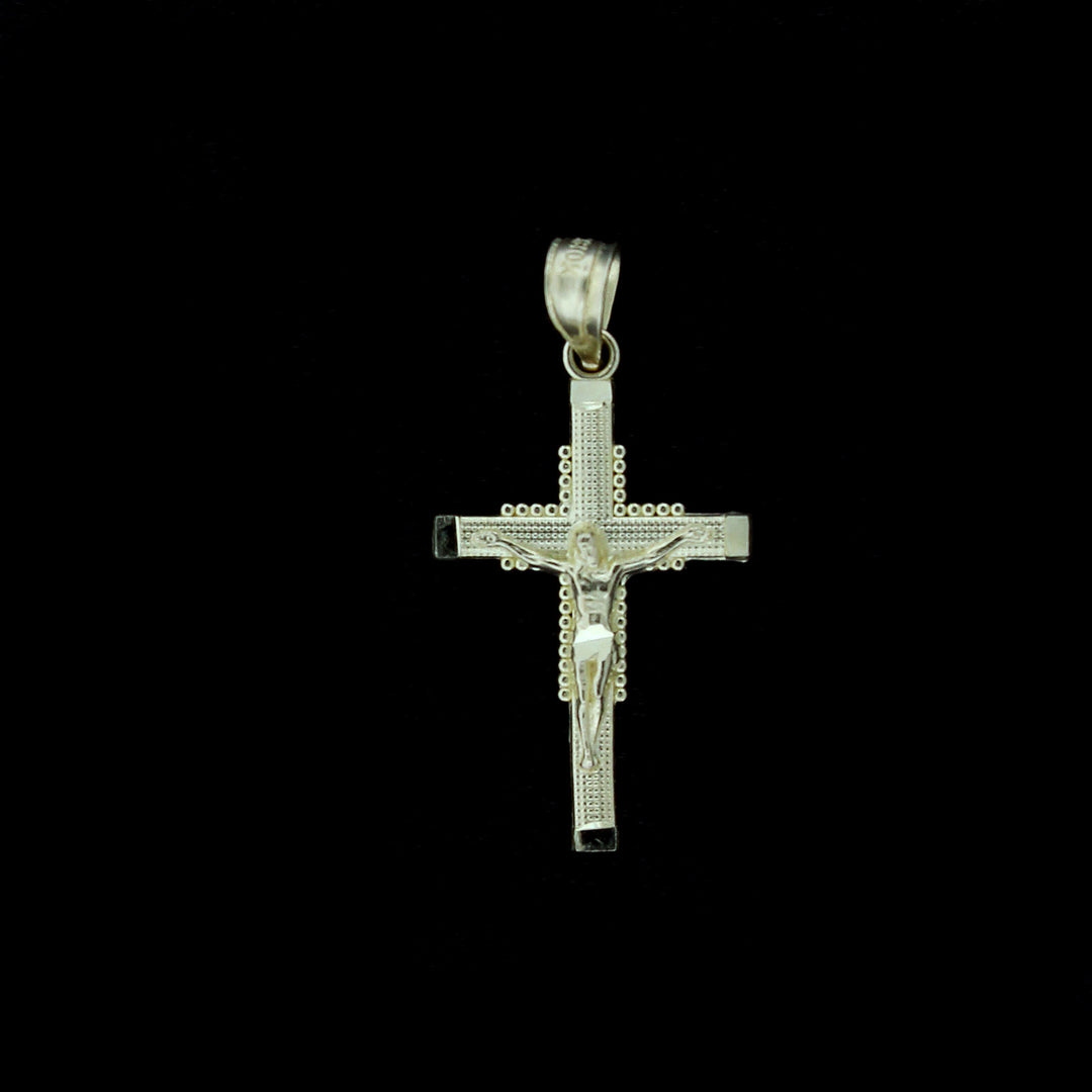 Real 10K Yellow Gold Diamond Cut Jesus Crucifix Cross Charm Pendant &amp; Rope Chain Necklace Set