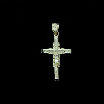 Real 10K Yellow Gold Diamond Cut Jesus Crucifix Cross Charm Pendant & Rope Chain Necklace Set