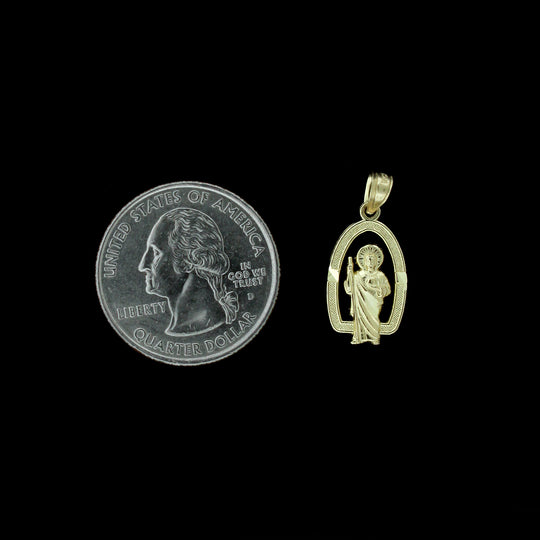 Real 10K Yellow Gold Saint Jude San Judas Pendant With 2mm Rope Chain Necklace Set