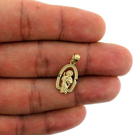 Real 10K Yellow Gold Saint Jude San Judas Pendant With 2mm Rope Chain Necklace Set