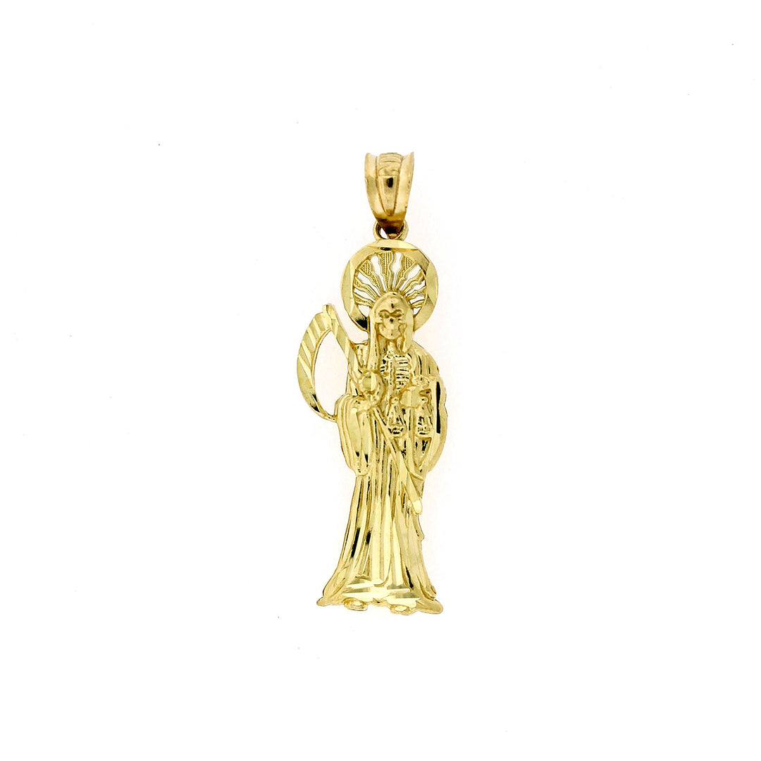 Real 10K Yellow Gold Diamond Cut Santa Muerte Grim Reaper Pendant