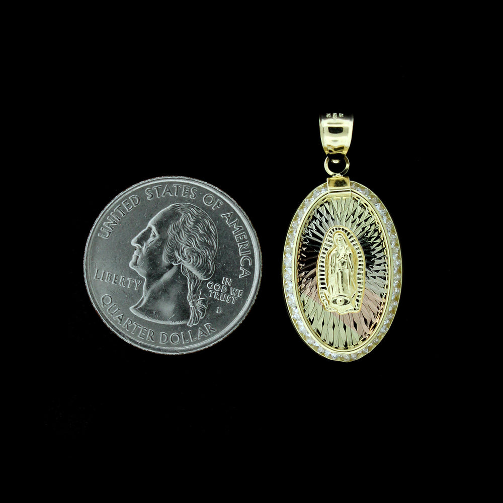10K Solid Yellow Gold Virgin Mary Pendant Diamond Cut, Brand New, 10KT Real Gold