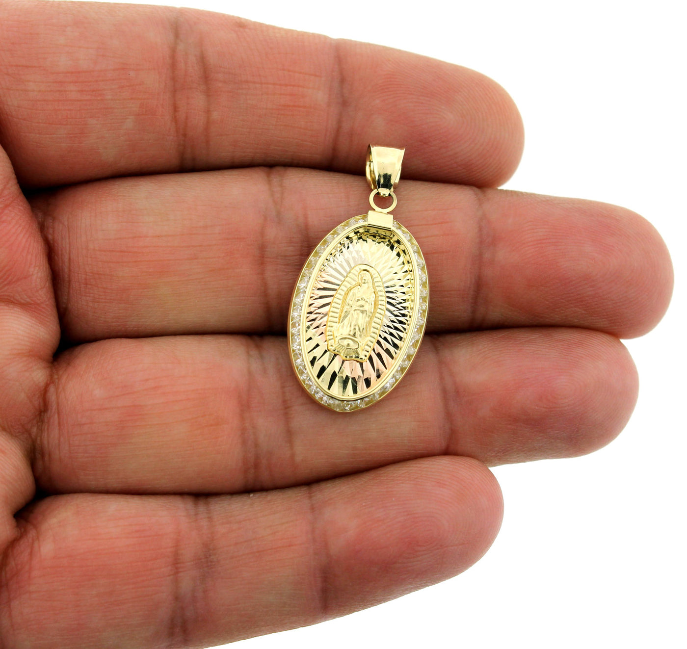 10K Solid Yellow Gold Virgin Mary Pendant Diamond Cut, Brand New, 10KT Real Gold