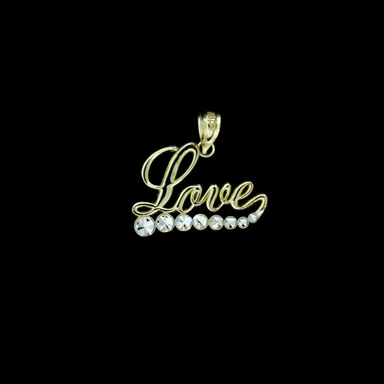 Mens 10K Solid Yellow Gold LOVE Script Heart Pendant With 2.5mm Rope Chain Necklace Set