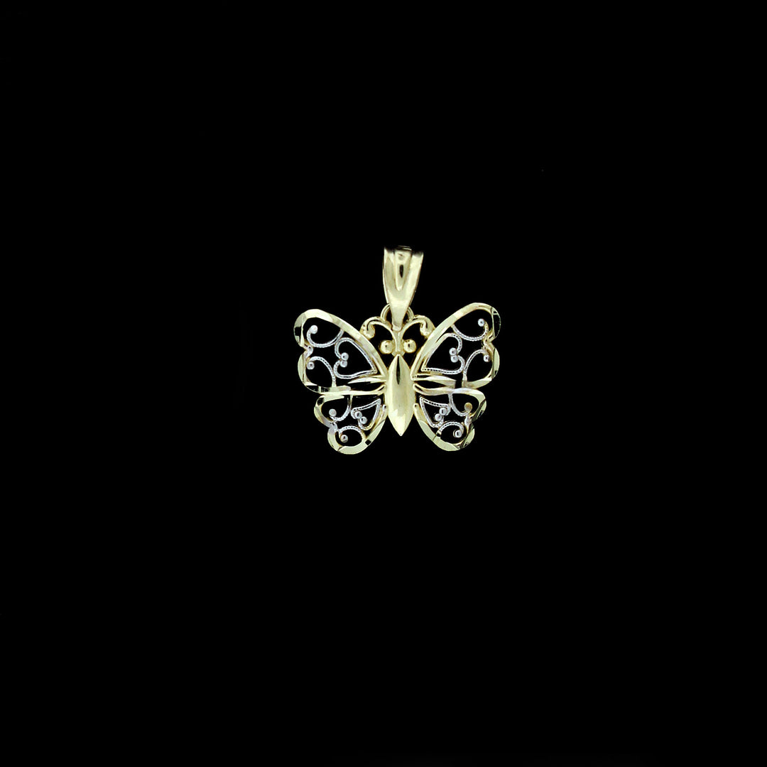 Mens 10K Yellow Gold Butterfly Charm Pendant &amp; 2mm Rope Chain Necklace Set