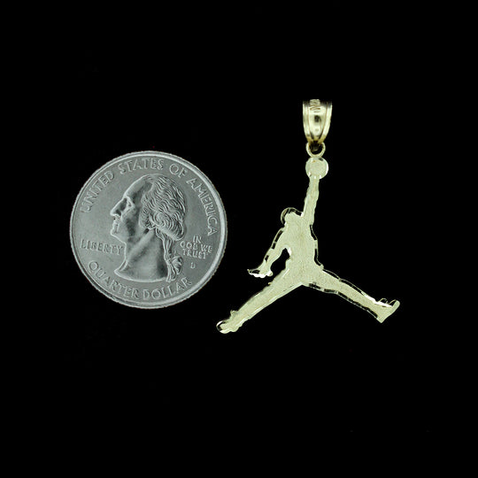 Mens 10K Solid Yellow Gold Michael Jordan Jumpman Pendant With 2.5mm Rope Chain Necklace Set