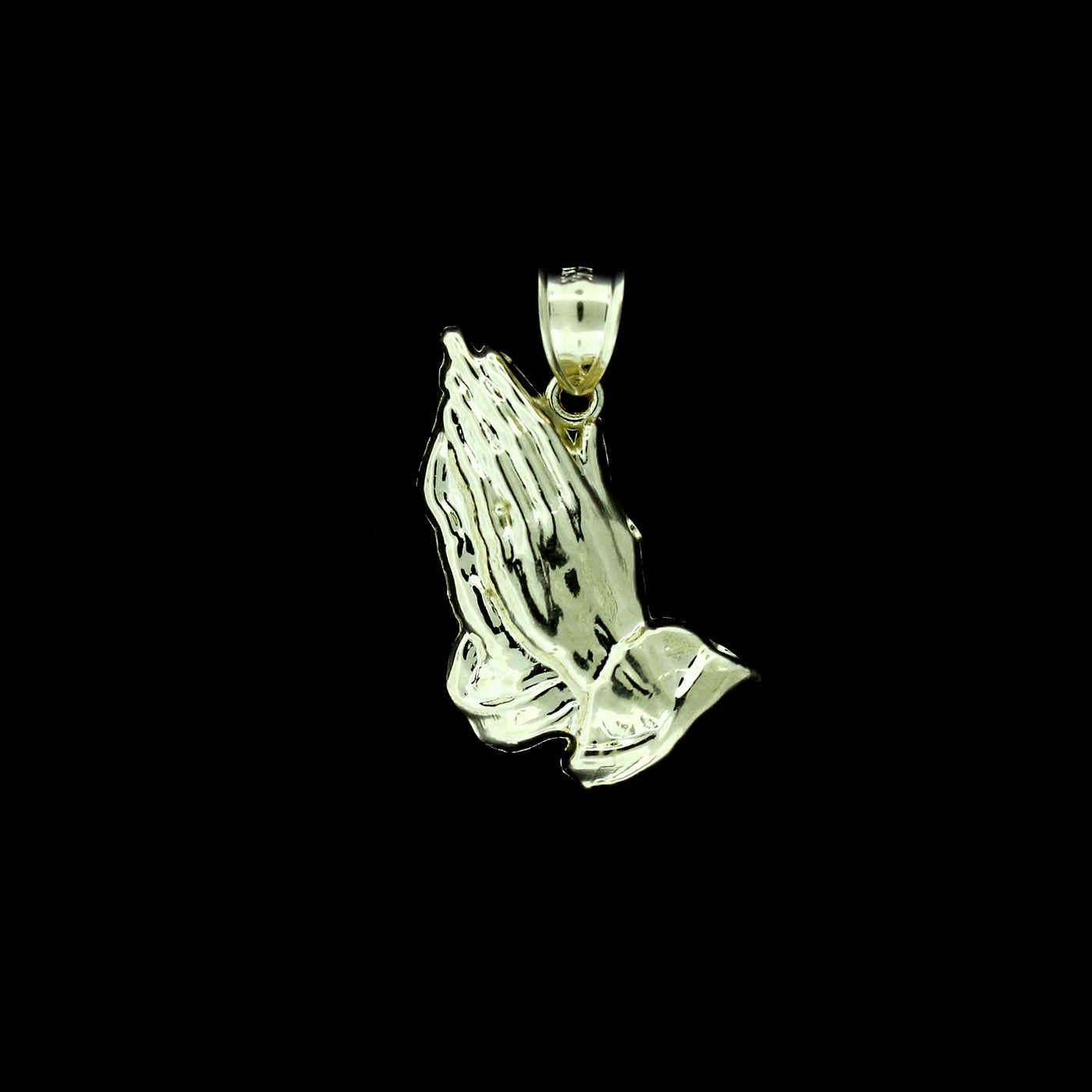 Mens 10K Yellow Gold Diamond Cut Praying Hands Charm Pendant, 10KT Real Gold