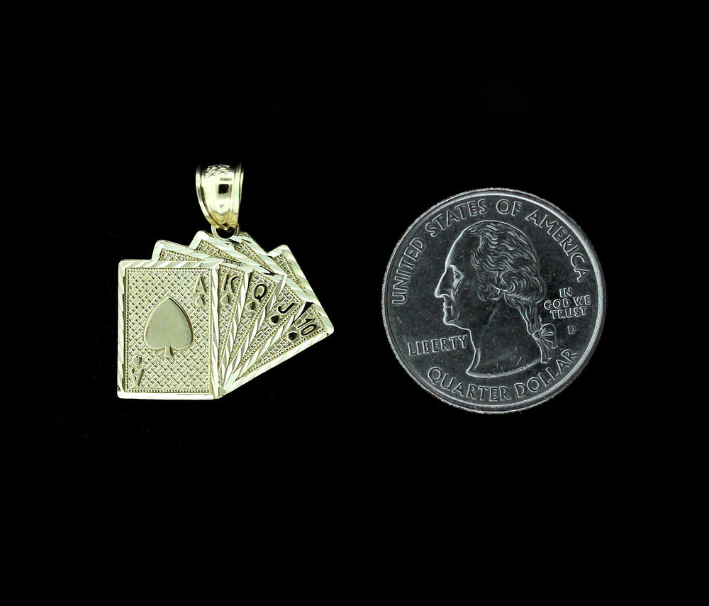 Real 10K Yellow Gold Diamond Cut Ace of Spades Poker Playing Cards Charm Pendant