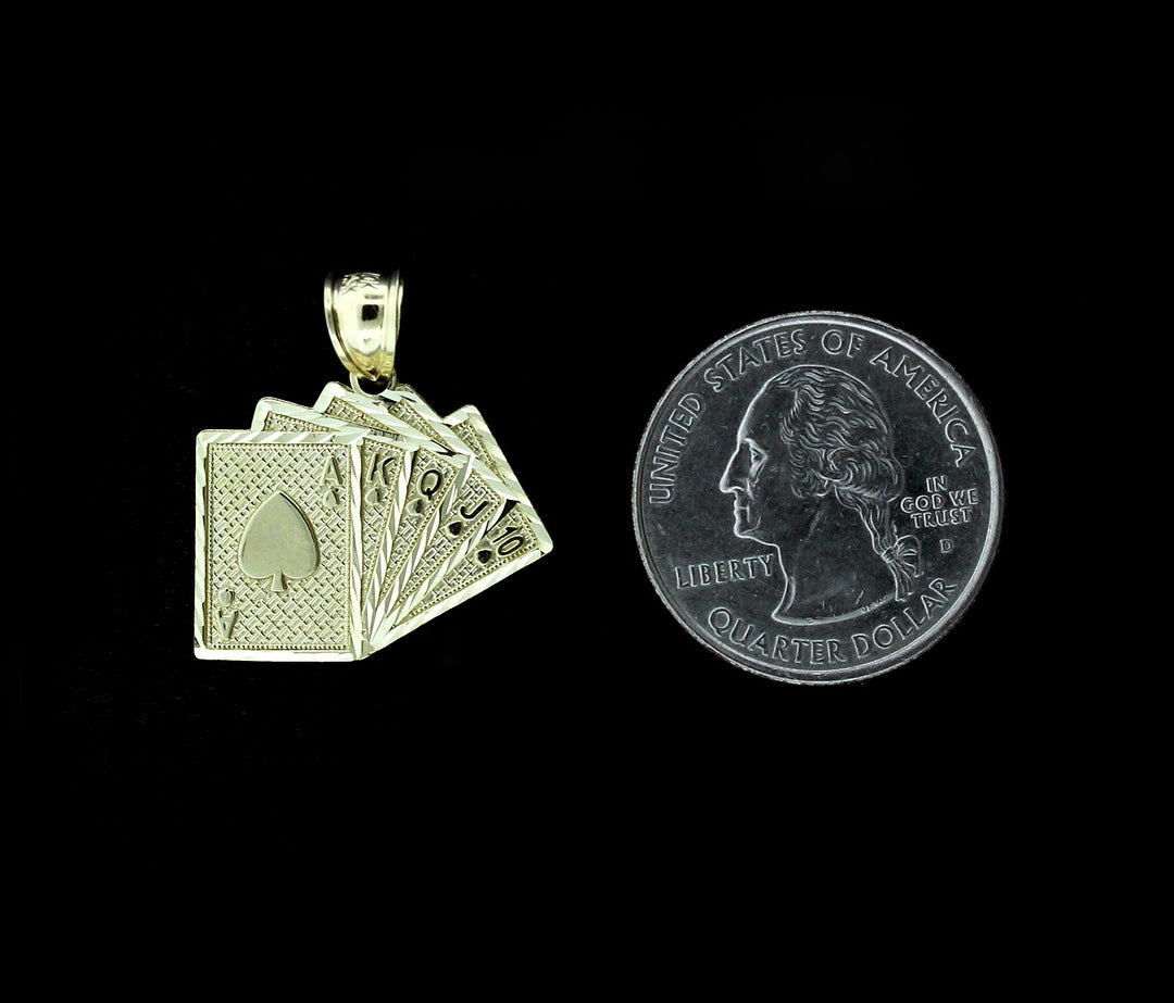 Real 10K Yellow Gold Diamond Cut Ace of Spades Poker Playing Cards Charm Pendant