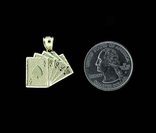 Real 10K Yellow Gold Diamond Cut Ace of Spades Poker Playing Cards Charm Pendant