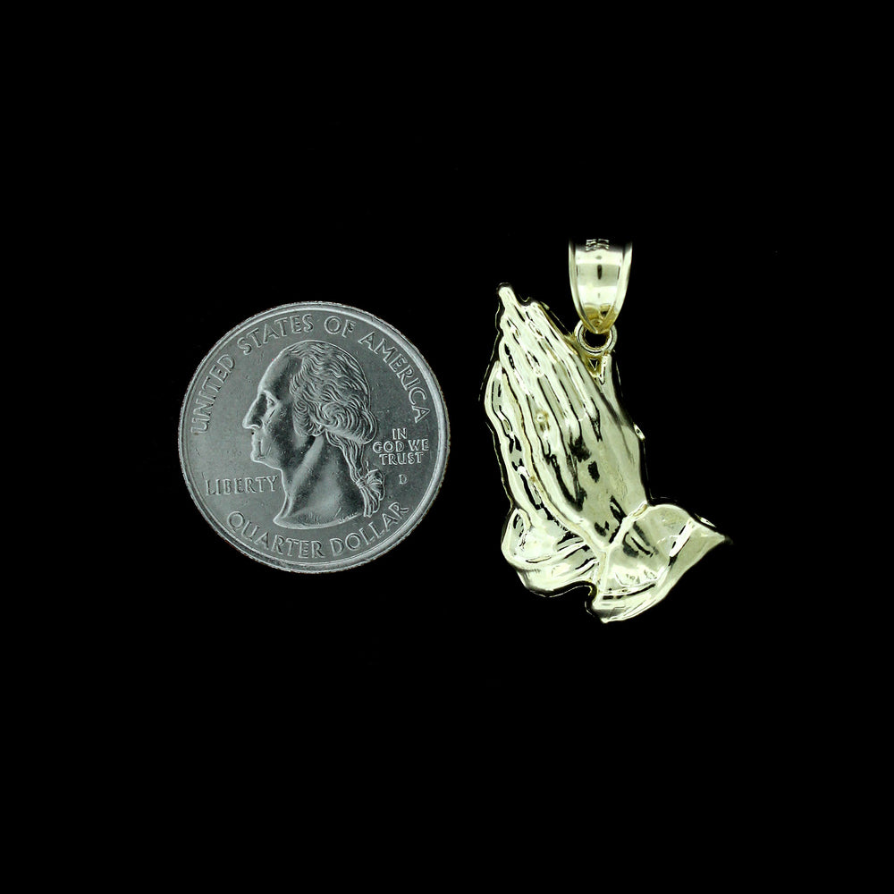 10K Solid Yellow Gold Diamond Cut Praying Hands Charm Pendant