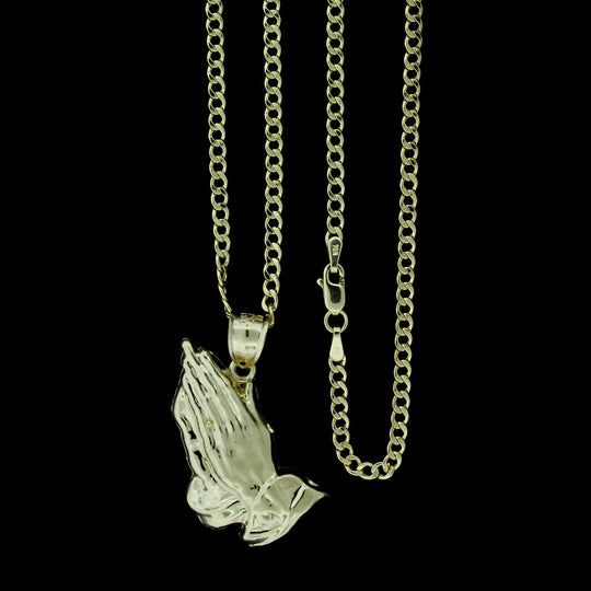 10K Solid Yellow Gold Diamond Cut Praying Hands Charm Pendant