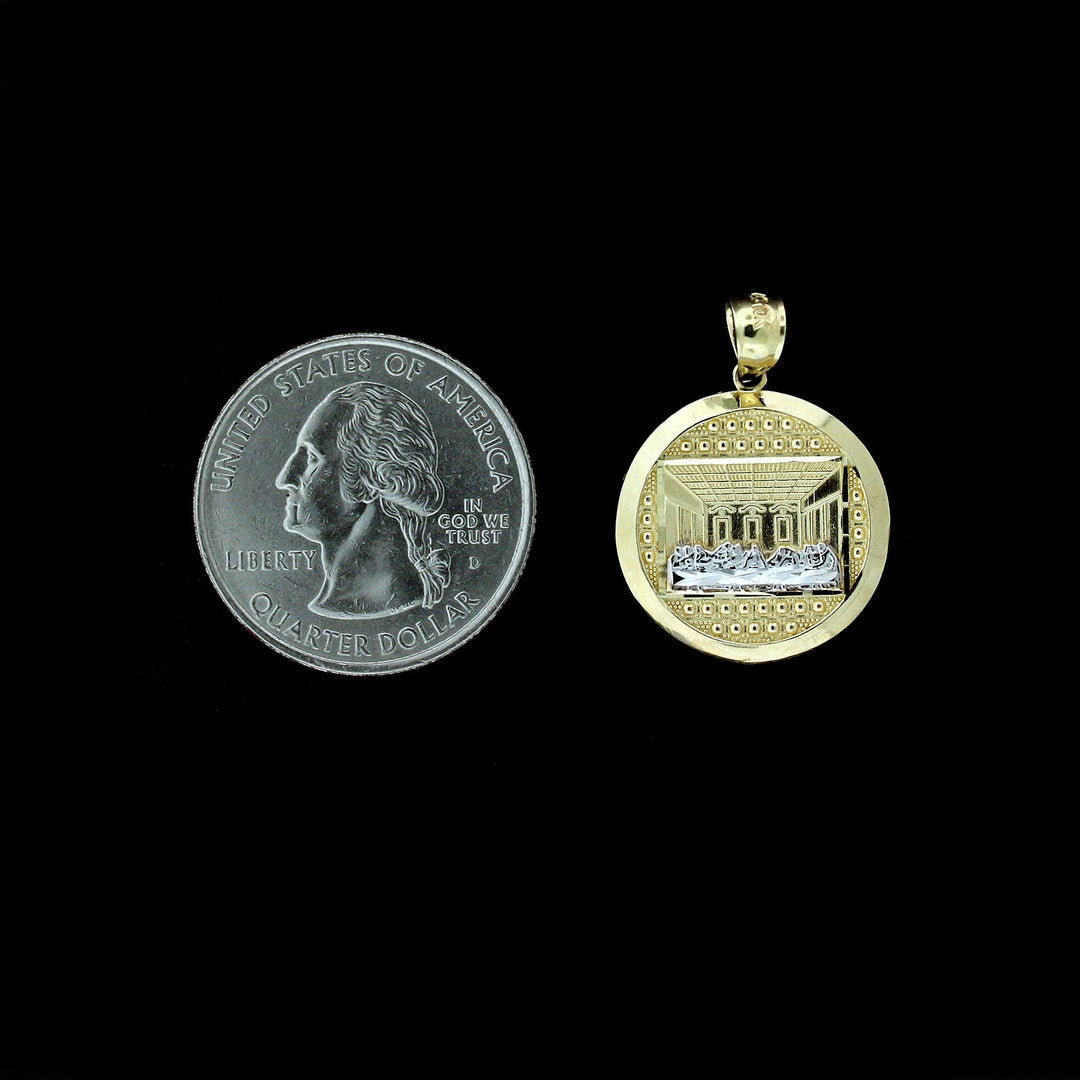Mens 10K Yellow Gold Last Supper Jesus Charm Pendant &amp; 2.5mm Cuban Chain Necklace Set