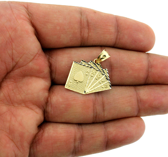 Real 10K Yellow Gold Diamond Cut Ace of Spades Poker Playing Cards Charm Pendant