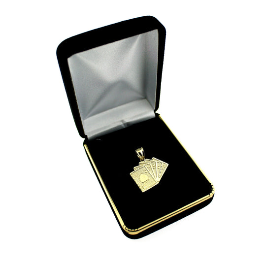 Real 10K Yellow Gold Diamond Cut Ace of Spades Poker Playing Cards Charm Pendant