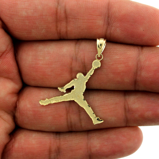 10K Solid Yellow Gold Diamond Cut Michael Jordan Jumpman Charm Pendant