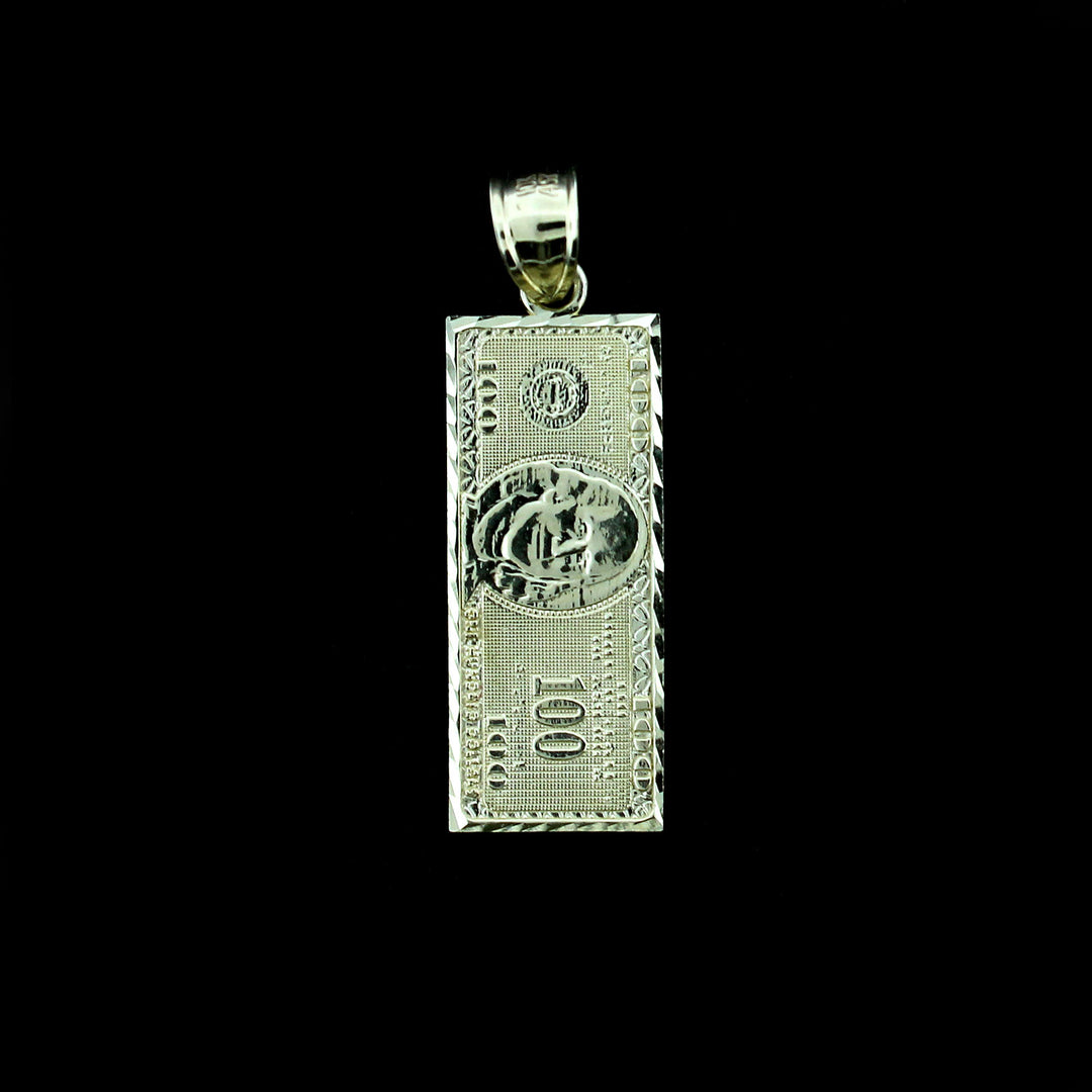 Mens 10K Solid Yellow Gold $100 One Hundred Dollar Bill Pendant With 2.5mm Rope Chain Necklace Set