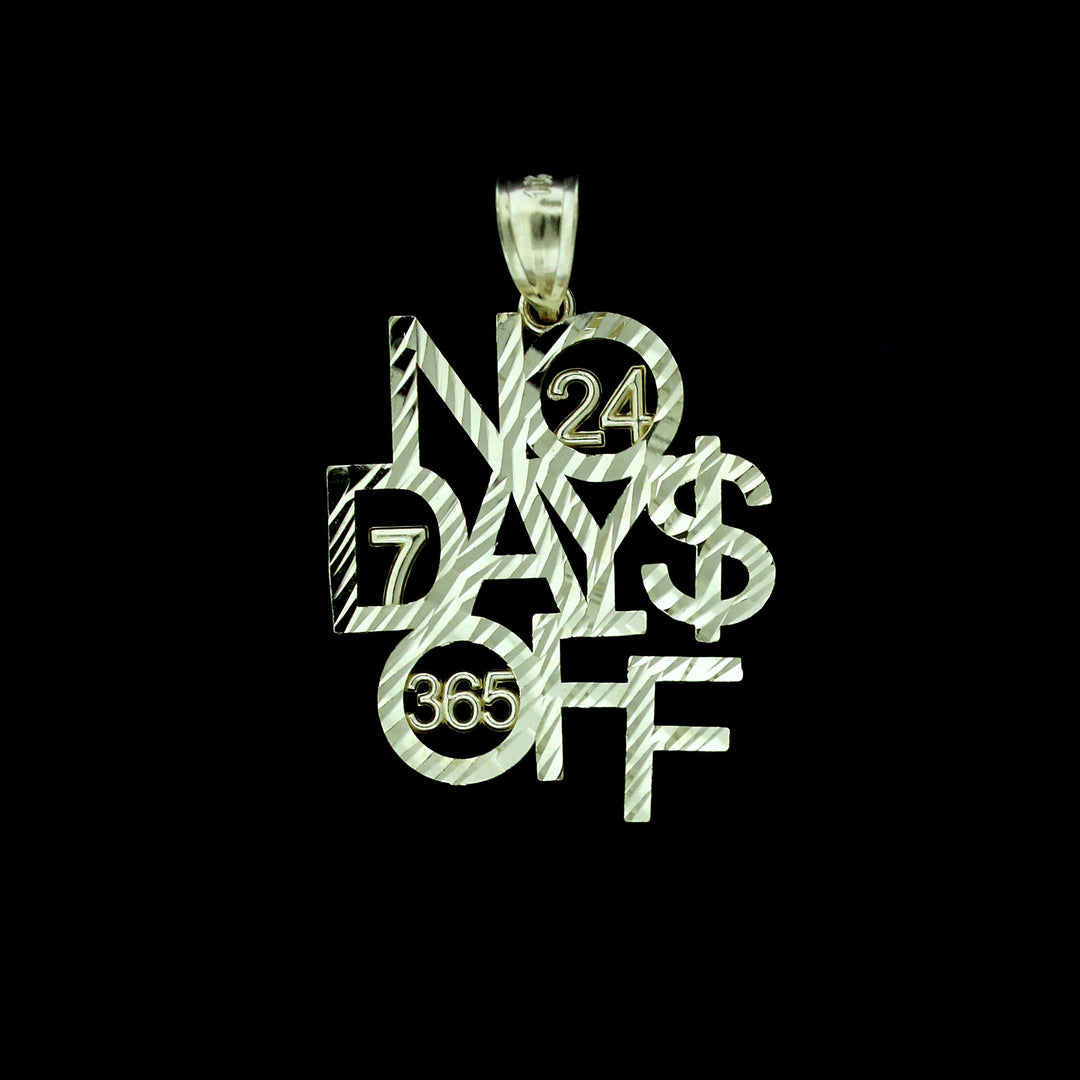 Mens Real 10K Yellow Gold Diamond Cut NO DAYS OFF Pendant, 10KT Gold Charm