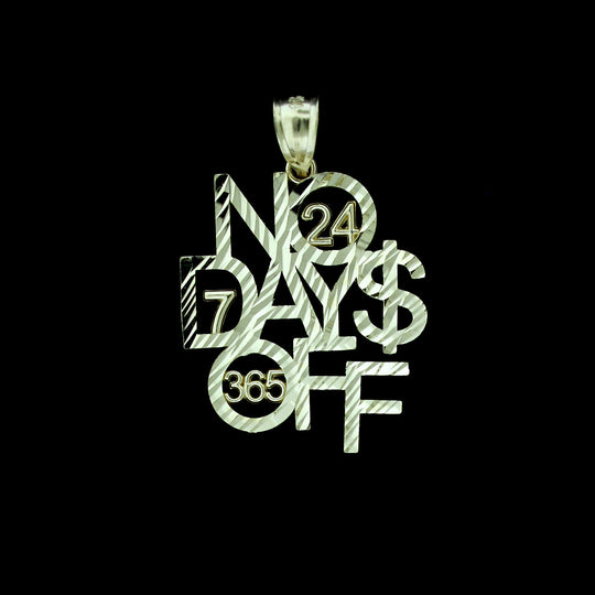 Mens Real 10K Yellow Gold Diamond Cut NO DAYS OFF Pendant, 10KT Gold Charm