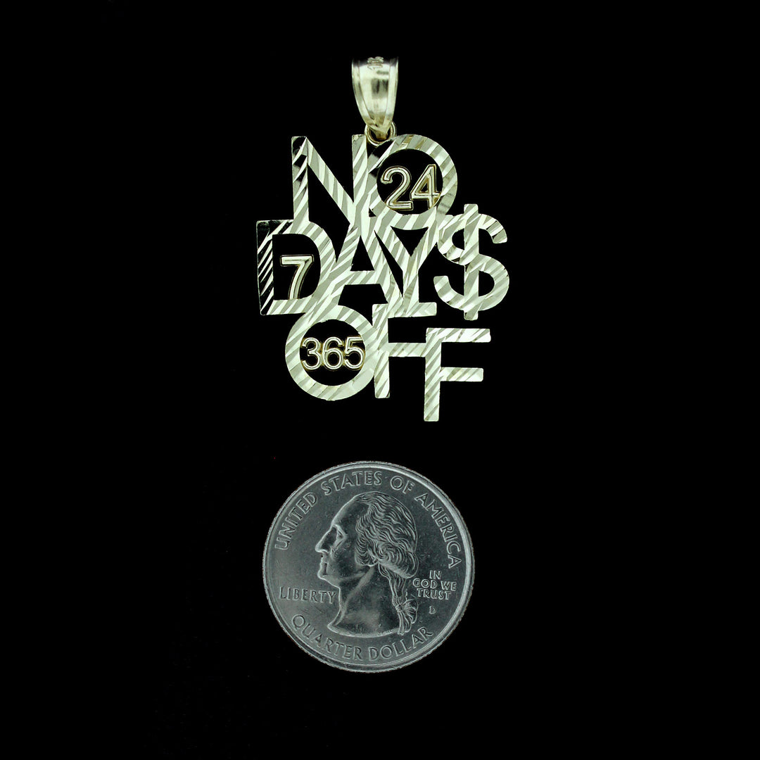 Mens Real 10K Yellow Gold Diamond Cut NO DAYS OFF Pendant, 10KT Gold Charm