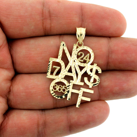 Mens Real 10K Yellow Gold Diamond Cut NO DAYS OFF Pendant, 10KT Gold Charm