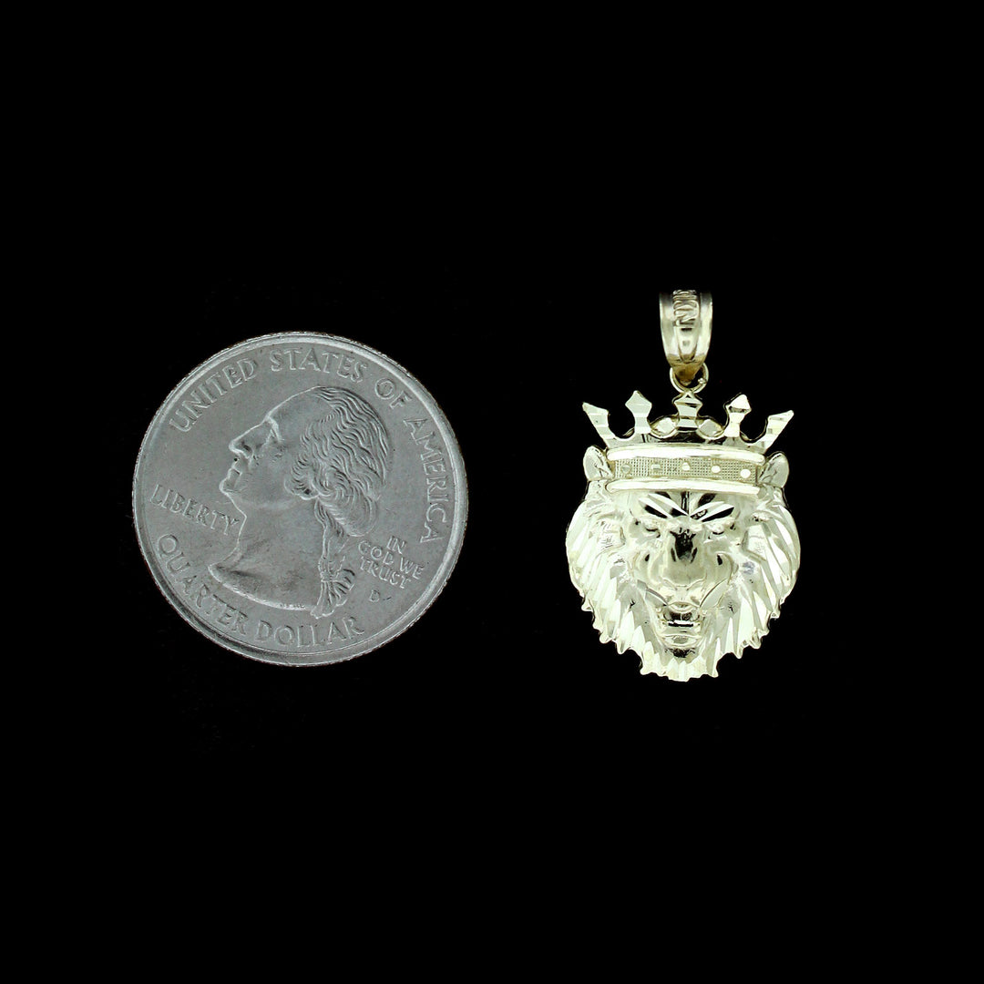 Mens 10K Solid Yellow Lion Head Charm Pendant With 2.5mm Rope Chain Necklace Set
