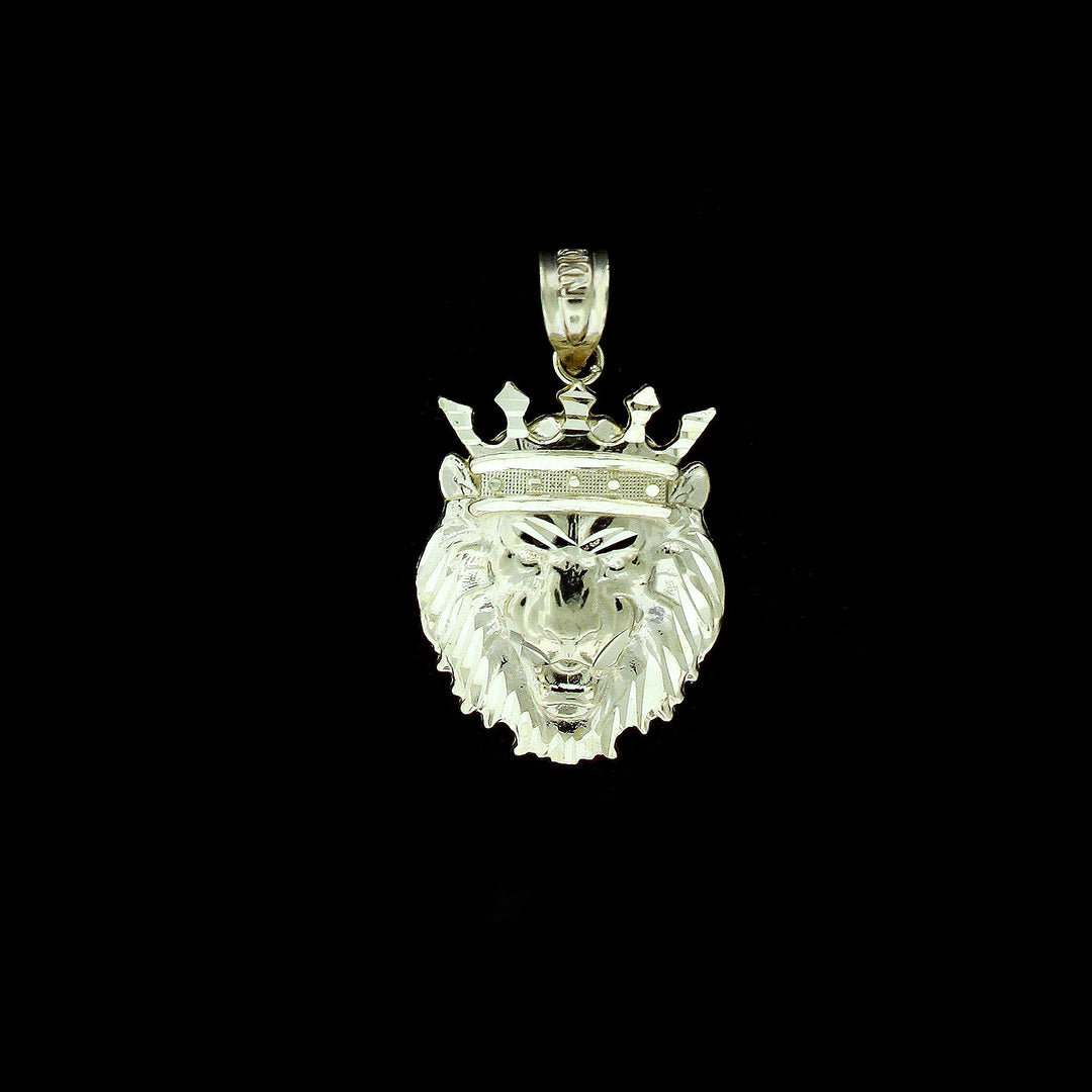 Mens 10K Solid Yellow Lion Head Charm Pendant With 2.5mm Rope Chain Necklace Set