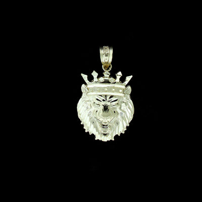 Mens 10K Solid Yellow Lion Head Charm Pendant With 2.5mm Rope Chain Necklace Set