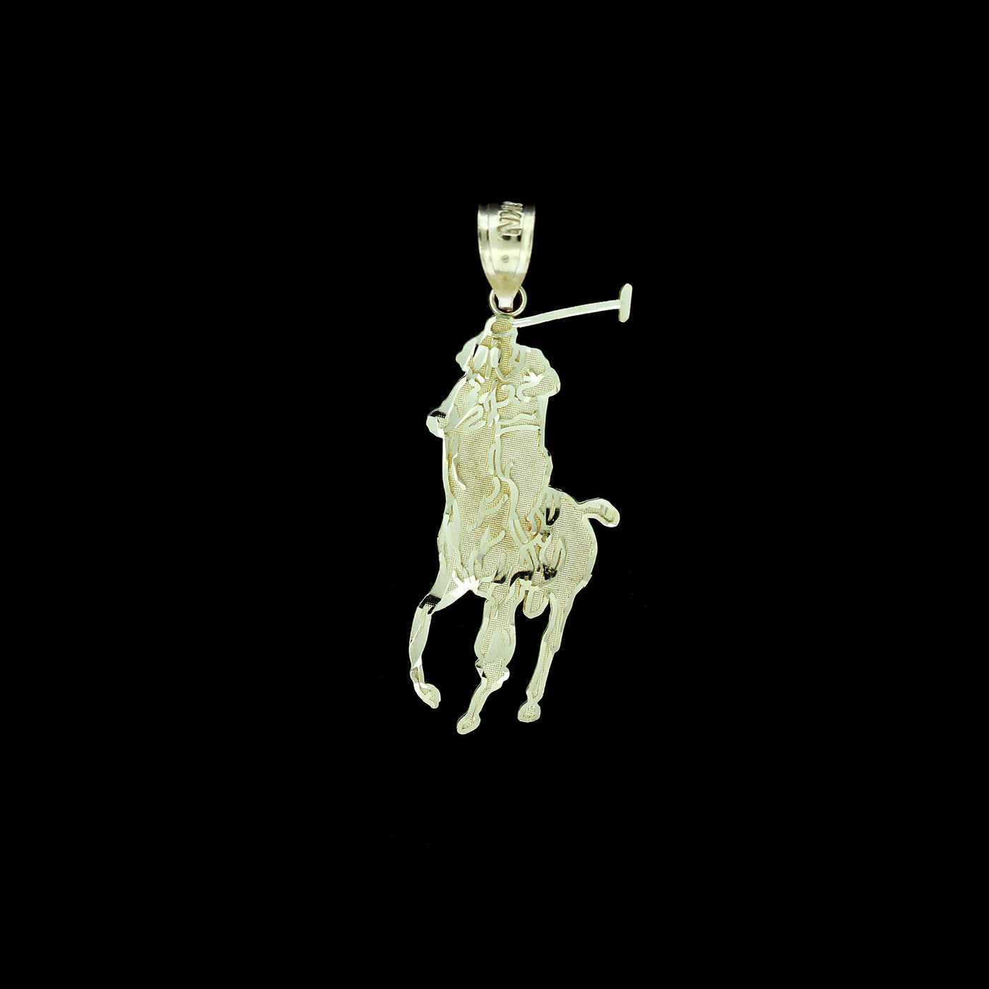 10K Yellow Gold Men's Diamond Cut Polo Horse Rider Charm Pendant