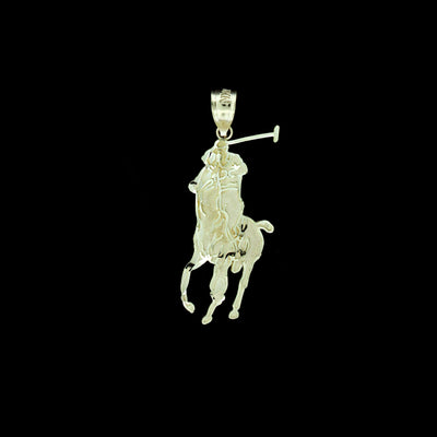 10K Yellow Gold Men's Diamond Cut Polo Horse Rider Charm Pendant