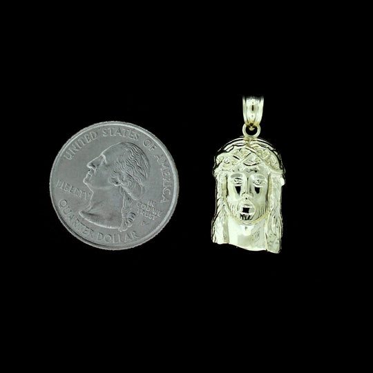 10K Solid Yellow Gold Jesus Face Head Charm Pendant With 2.5mm Rope Chain Necklace Set