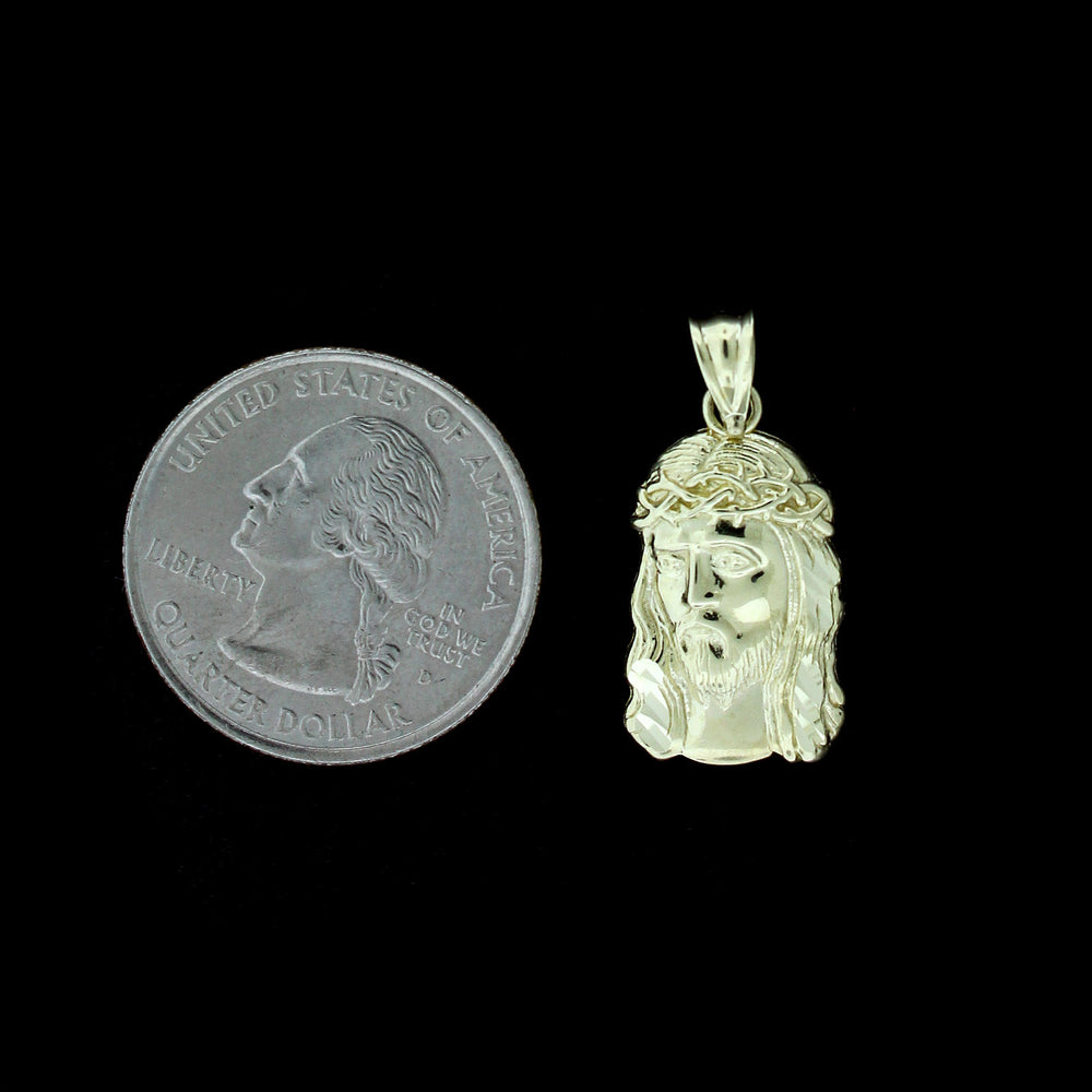 10K Yellow Gold Men's Diamond Cut Jesus Face Head Charm Pendant