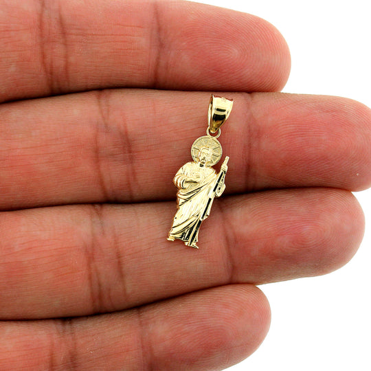Mens 10K Yellow Gold Saint Jude San Judas Pendant With 2mm Rope Chain Necklace Set