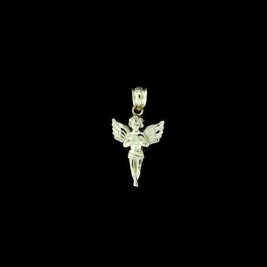 Real 10K Yellow Gold Praying Angel Charm Pendant With 2mm Rope Chain Necklace