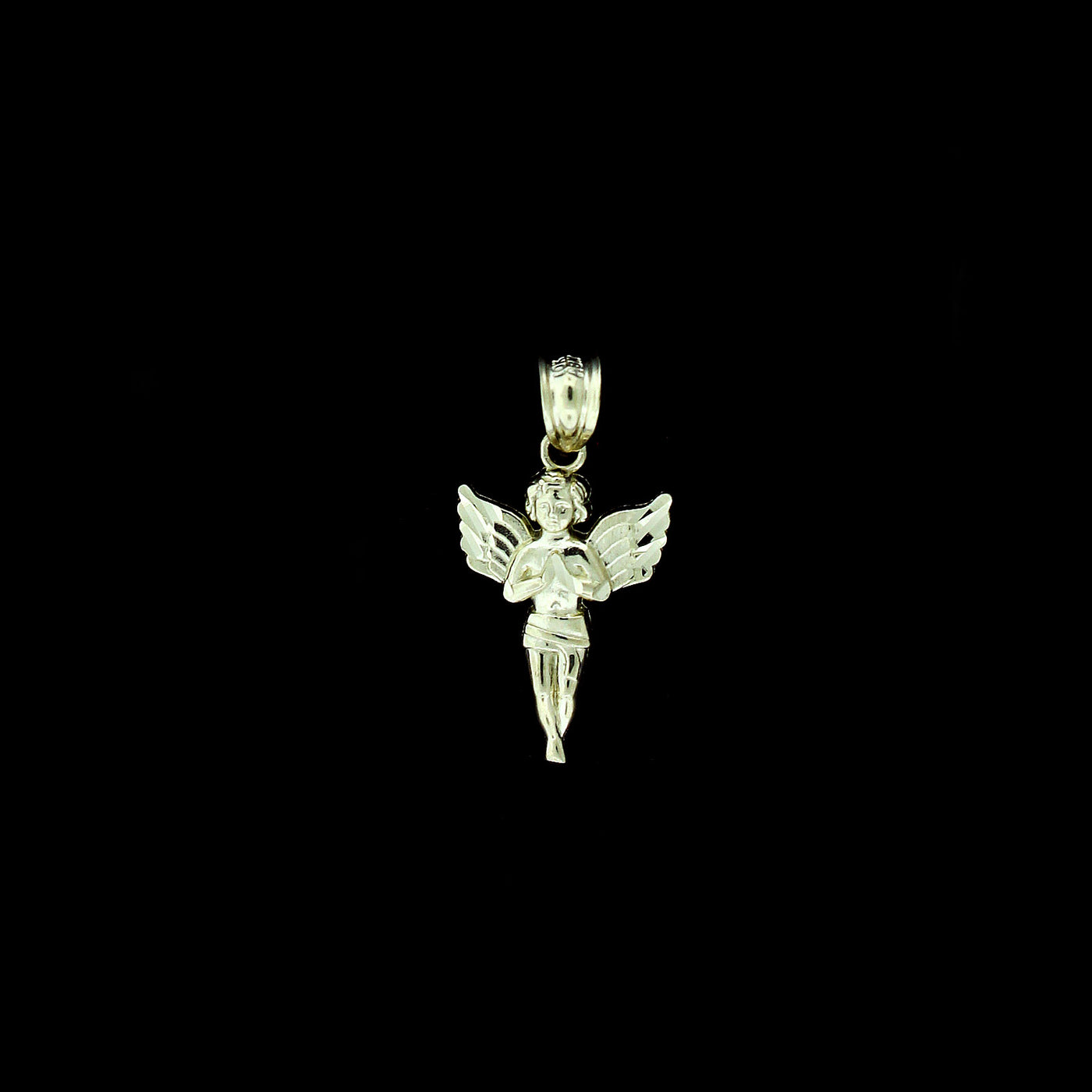 Real 10K Yellow Gold Praying Angel Charm Pendant With 2mm Rope Chain Necklace