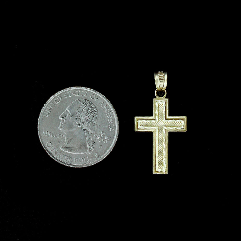 10K Yellow Gold Men's Cross Pendant Diamond Cut, Brand New, 10KT Real Gold