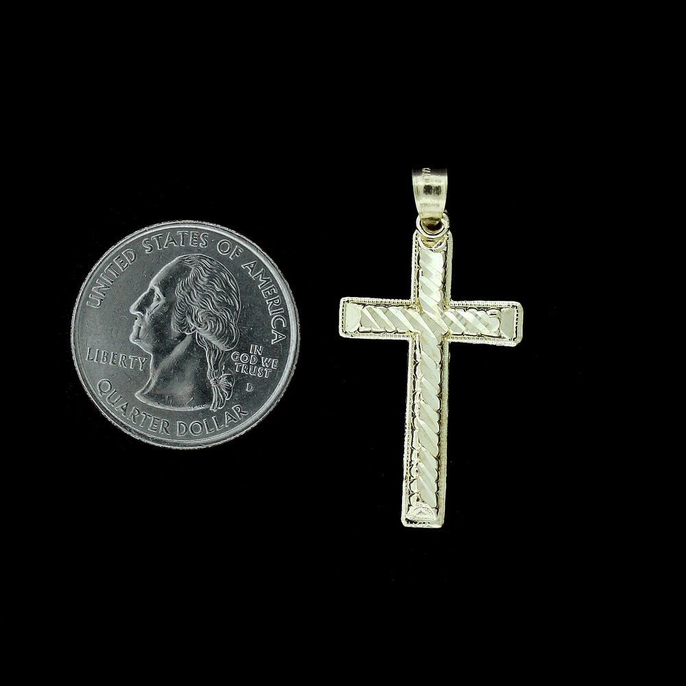 Men's 10K Yellow Gold Nugget Cross Pendant Diamond Cut Charm 1.5" inch