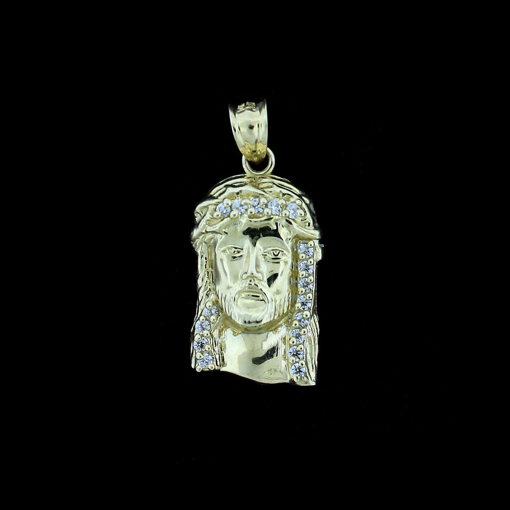 10K Solid Yellow Gold Men's Diamond Cut Jesus Face Head Charm Pendant