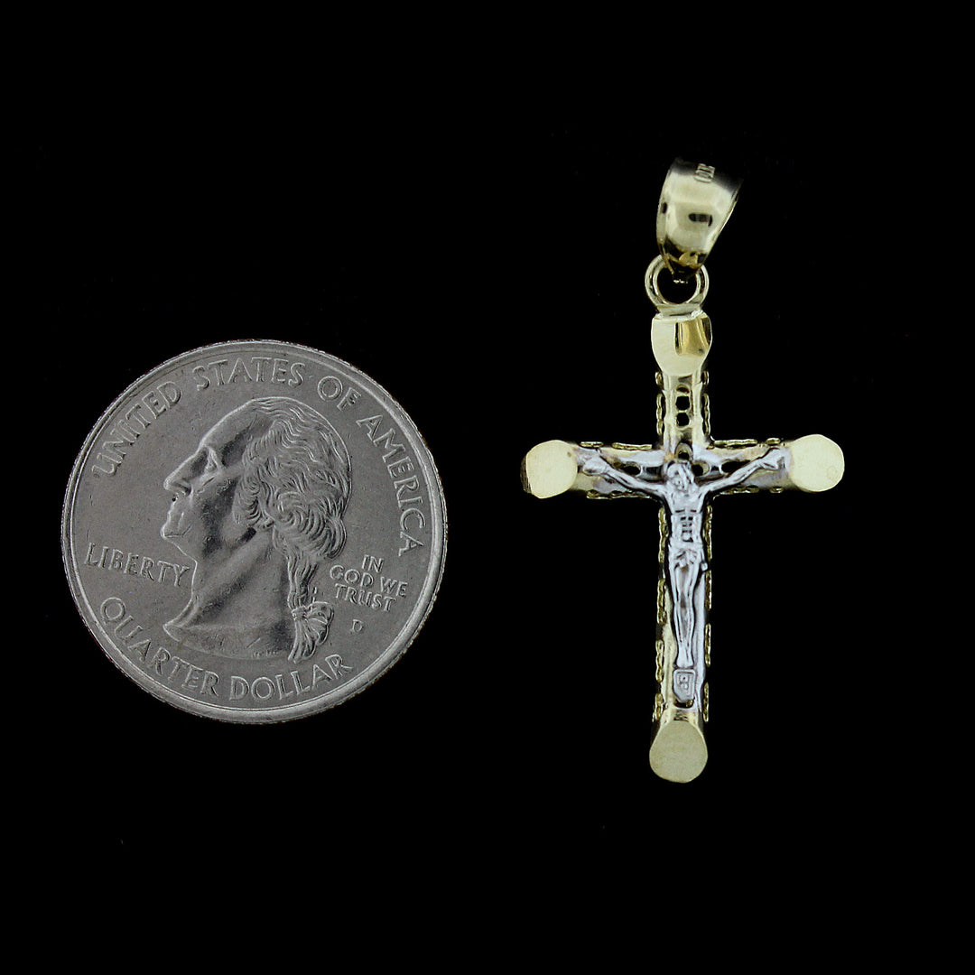 Mens Real 10K Solid Yellow Gold Jesus Crucifix Filigree Cross Charm Pendant