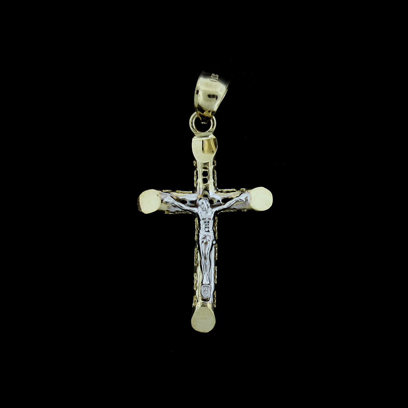 Real 10K Yellow Gold Filigree Cross Crucifix Charm Pendant & 2.5mm Rope Chain Necklace Set