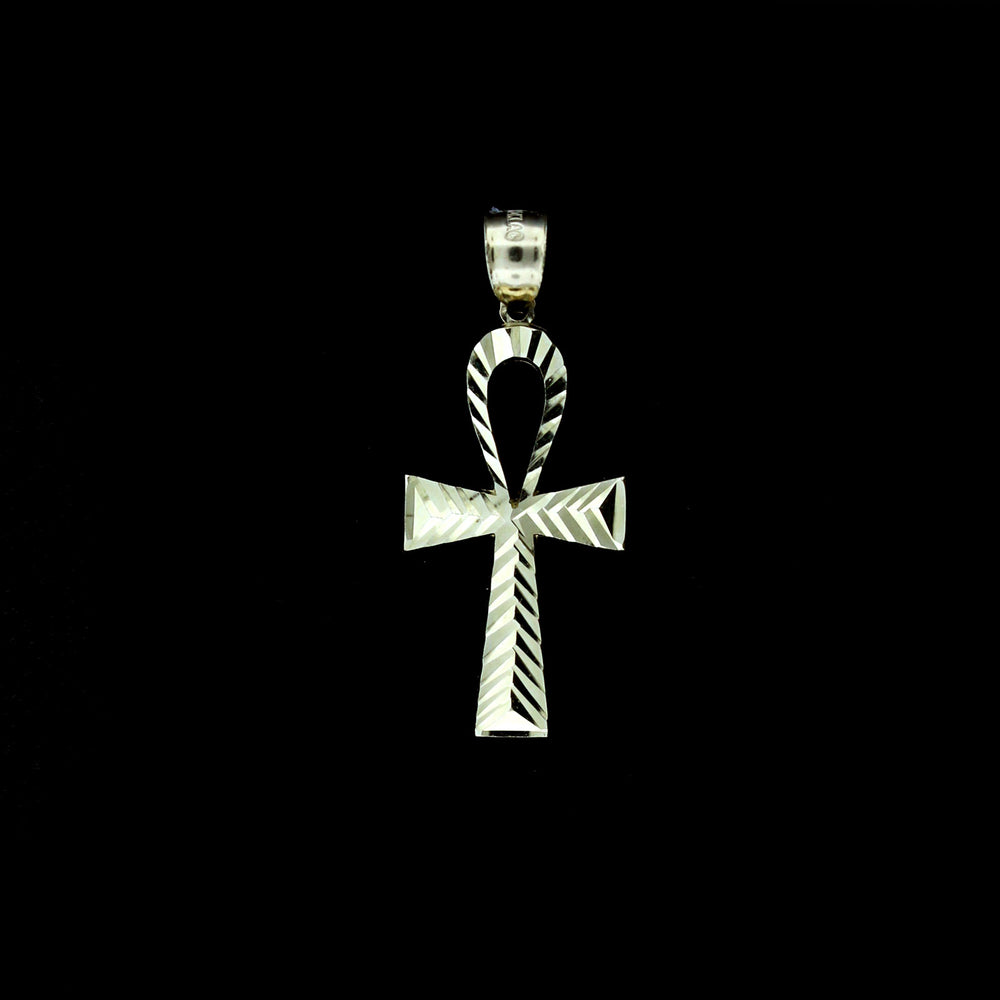 Real 10K Yellow Gold Large Egyptian Ankh Cross Pendant Diamond Cut, 10KT Real Gold