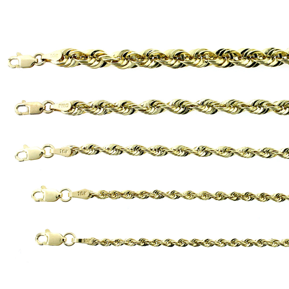 10K Yellow Gold Rope Chain Necklace 16'' - 30" 2mm 2.5mm 3mm 4mm 5mm 6mm