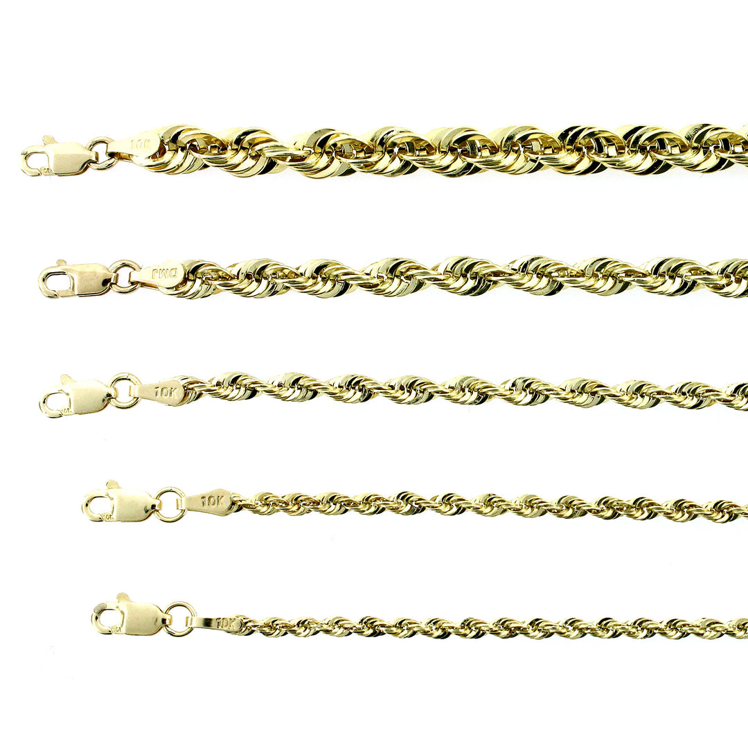 10K Solid Yellow Gold Rope Chain Necklace For Men & Women – JewelzKing